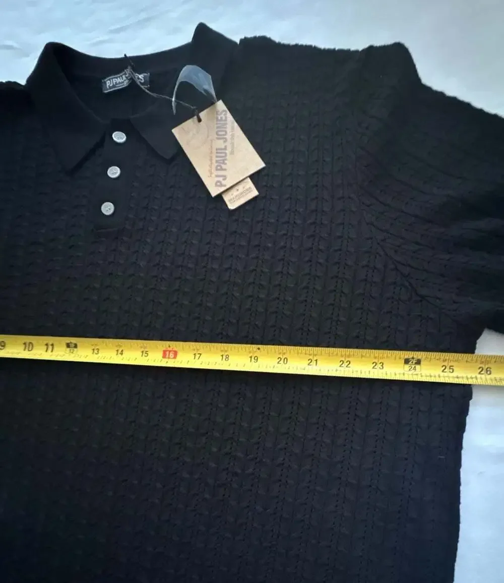 NWT PJ Paul Jones Men’s 2XL Black Knit Polo Shirt Textured Short Sleeve Viscose